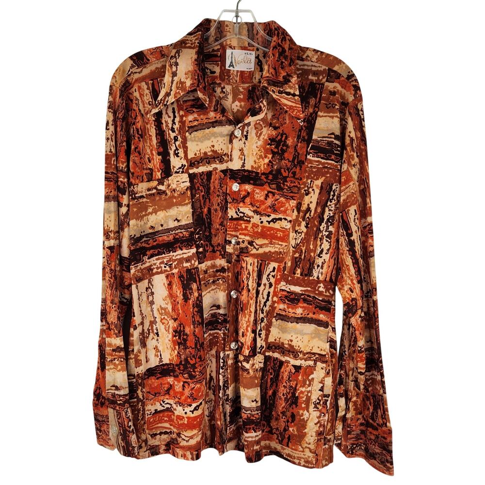VTG Voila Orange Retro Geometric Long Sleeve Button Down Men's Shirt Large